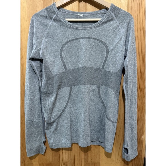 Ω Lululemon Swiftly Tech Long Sleeve Crew~Thumbholes~Gray ~Women's Size 8~EUC - Picture 1 of 6